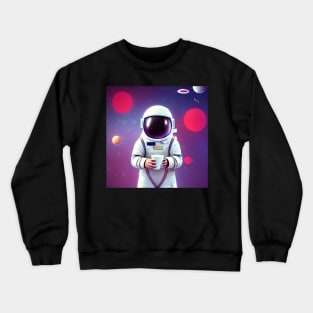 Astronaut Holding a Cup of Coffee - Astronaut Print Crewneck Sweatshirt